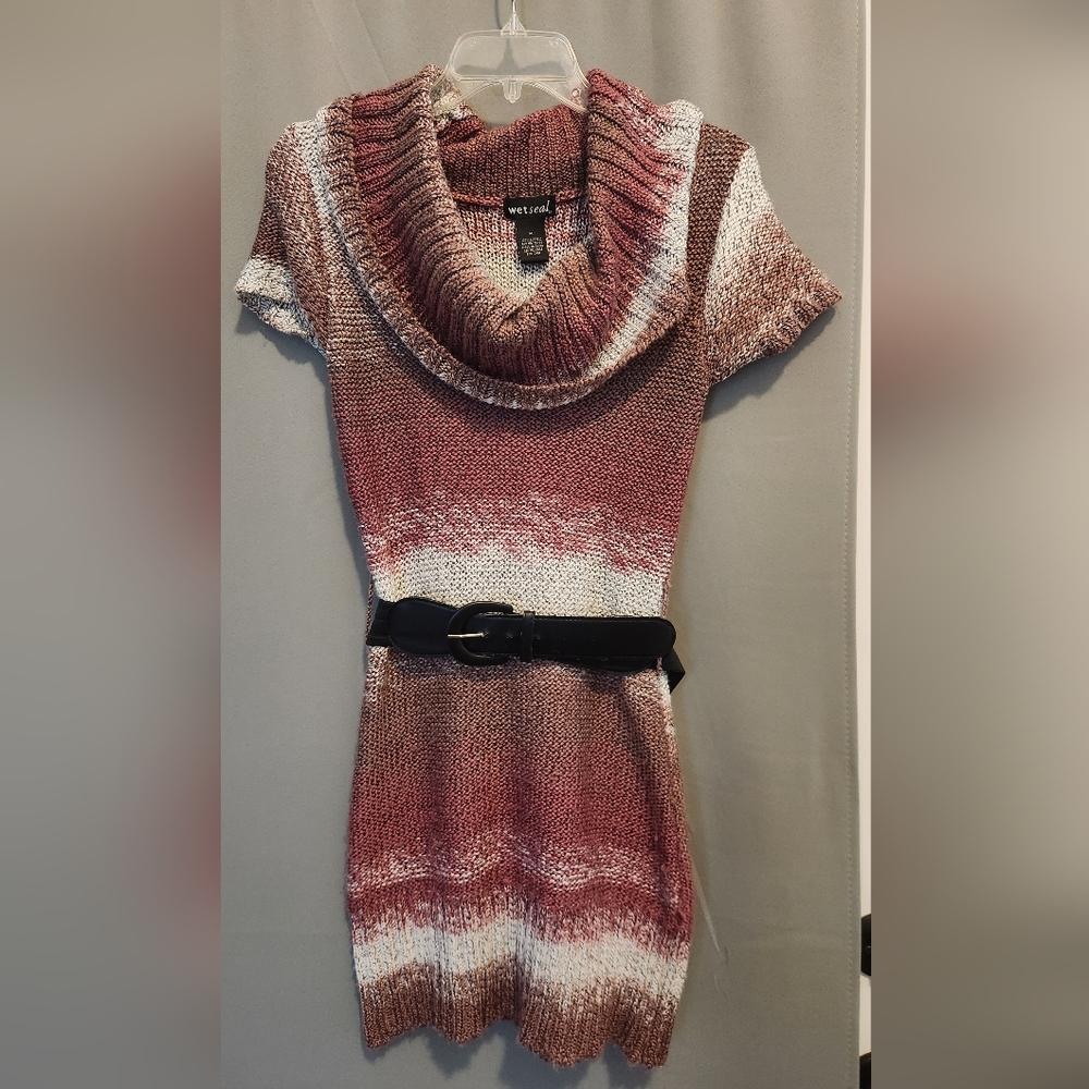 Wet Seal Women's Maroon and White Cowl Neck Sweater Dress